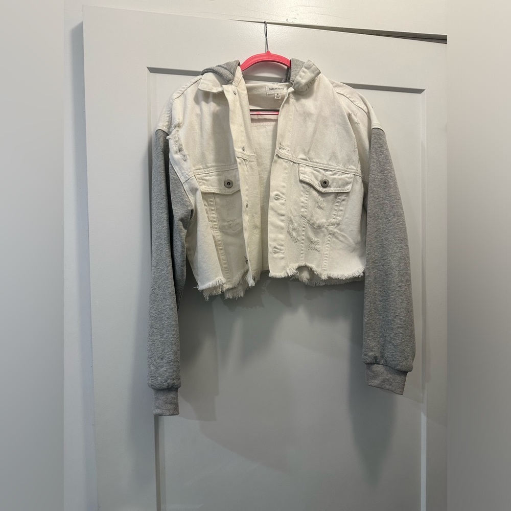 Cropped Hooded Denim Jacket
